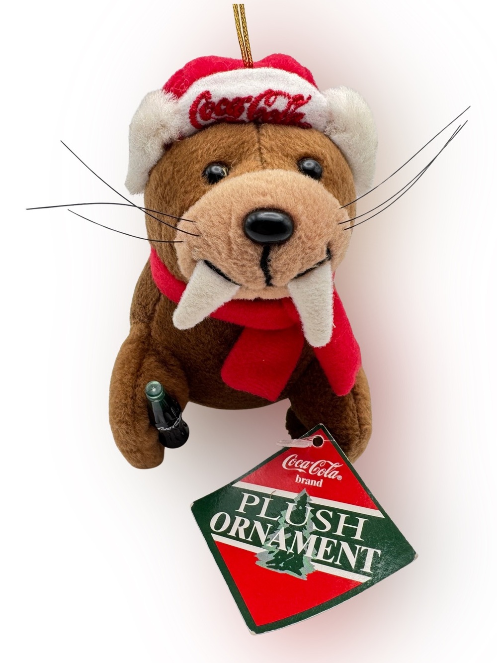 Vintage 1999 Coca-Cola Walrus Plush Christmas Ornament Coke Bottle 5in w/ Tag